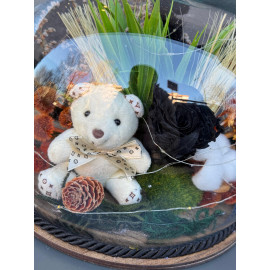 ÖZEL TASARIM ELMA SİYAH IŞIKLI SOLMAYAN GÜL